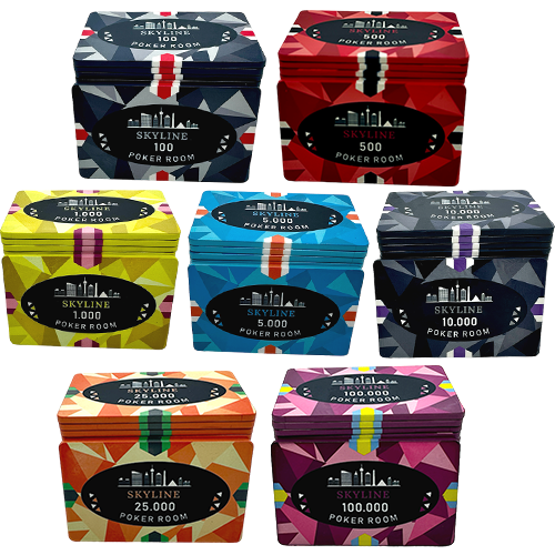 Ceramic Poker Plaques Set Skyline 30 pcs - side view