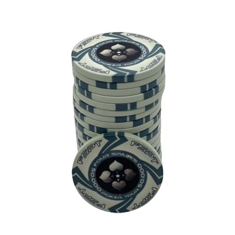 pokerchip stack fiches claysmith FSPT tournament 50.000 white grey