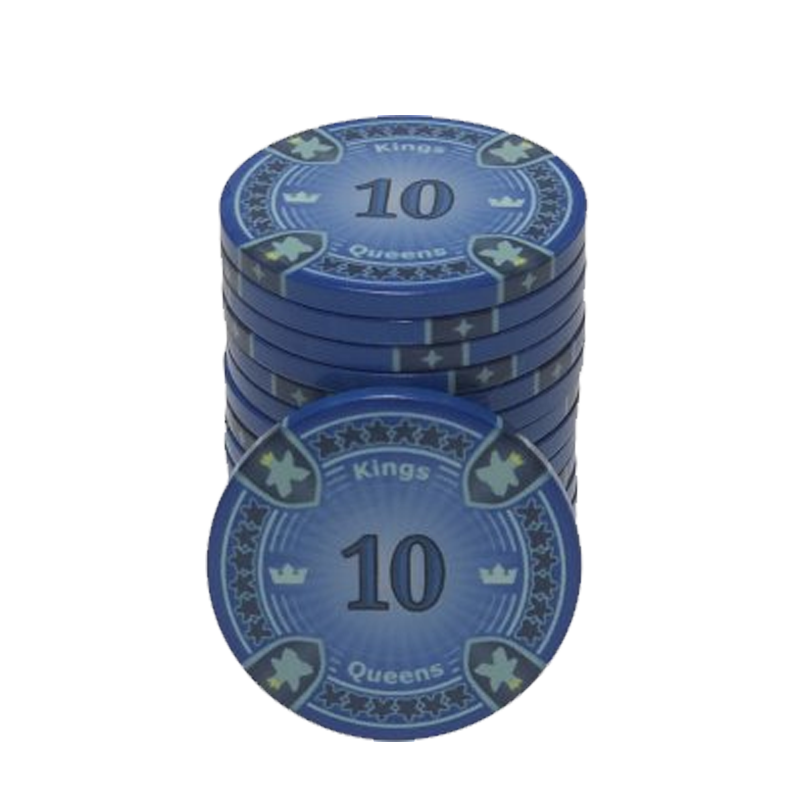 poker chip stack fiches kings en queens 10 blue