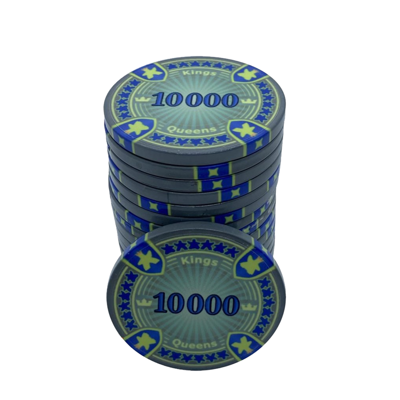 poker chip stack fiches kings en queens 10.000 blue