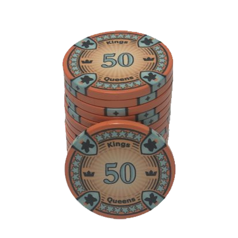 poker chip stack fiches kings en queens 50 orange