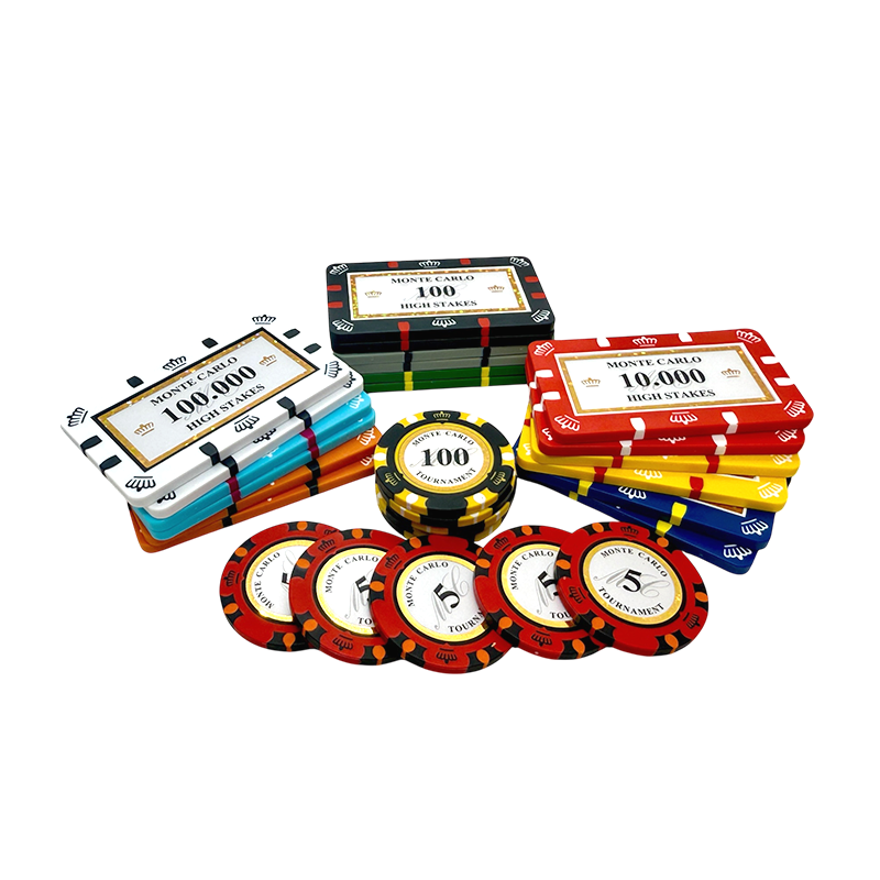 monte carlo poker plaques high stakes and chips tournament, colorful stack overview