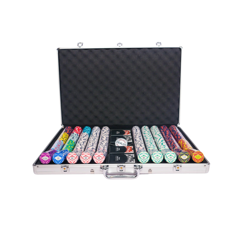 ceramic crown 1000, colorful poker chip set, case, dealerbutton, cards