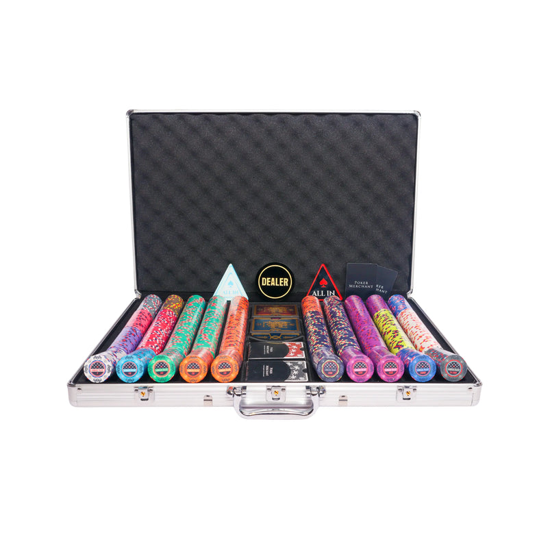 gambler palace 1000 poker set, colorful poker chips, Poker cards, Dealer button and Poker case