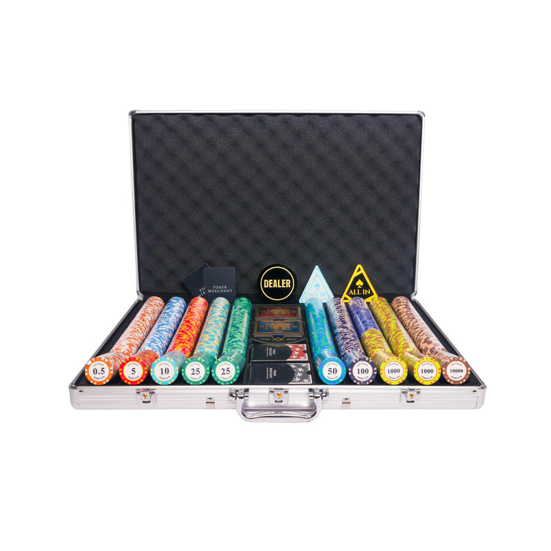 ceramic las vegas 1000 poker set, colorful poker chips, Poker cards, Dealer button and Poker case