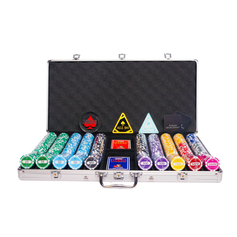lazar tournament 750 poker set, colorful poker chips, Poker cards, Dealer button and Poker case