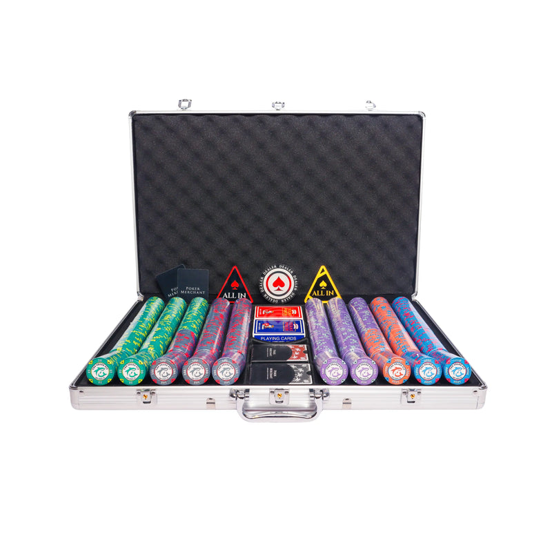 shark pit 1000 poker set, colorful poker chips, Poker cards, Dealer button and Poker case