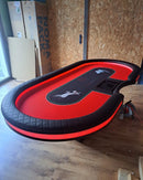 red black poker table with image of a donkey and a shark 