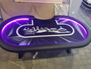 black white poker table with a image of a city and led-light