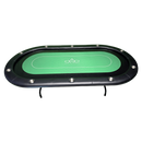 green black poker table with cupholders on the edge