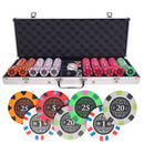 Banks 500 poker set, colorful poker chips, poker cards, dealer button and poker case