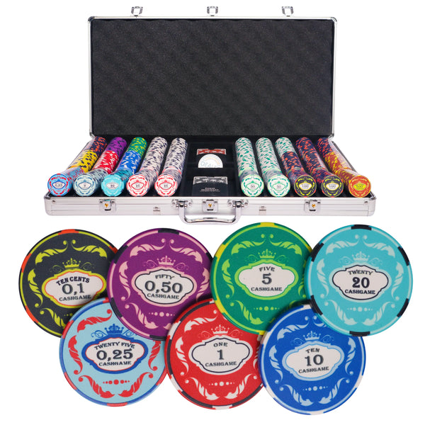 ceramic crown 750 poker set, poker chips, poker cards, dealer button and poker case