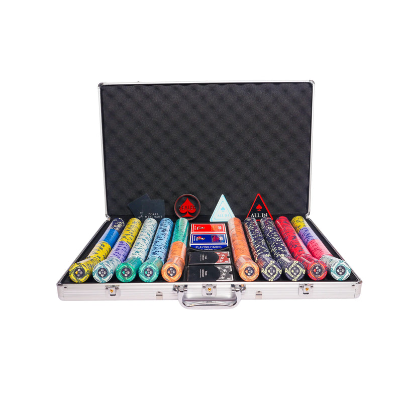 FSPT 1000 poker set, colorful poker chips, Poker cards, Dealer button and Poker case