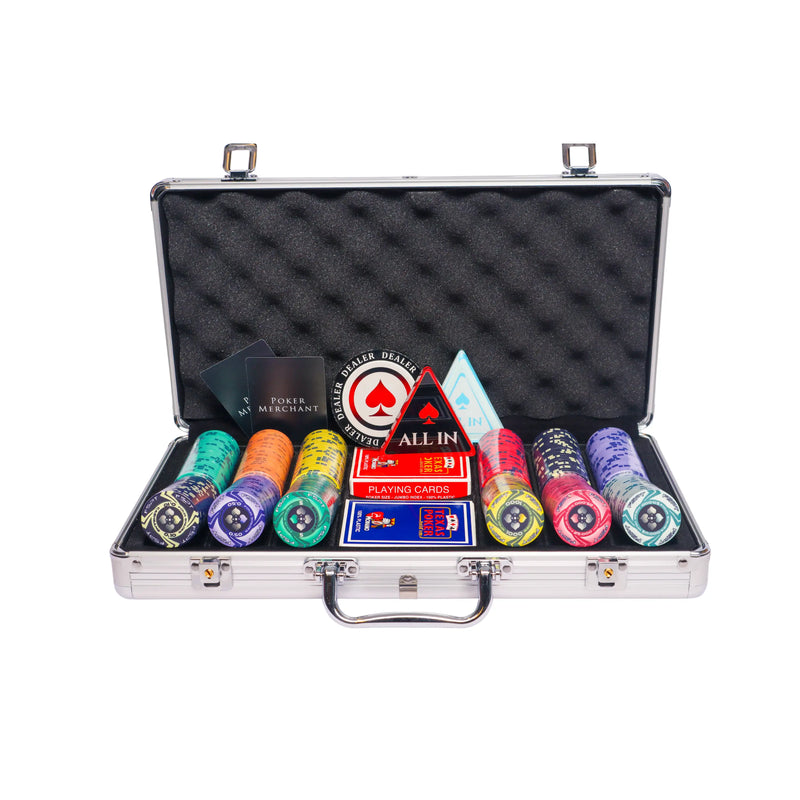 FSPT 300 poker set, colorful poker chips, Poker cards, Dealer button and Poker case