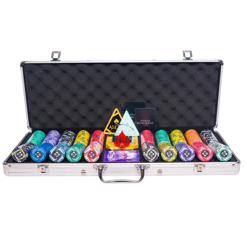 FSPT 500 poker set, colorful poker chips, Poker cards, Dealer button and Poker case