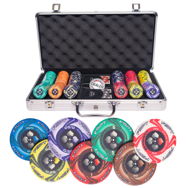 FSPT cash game 300 poker set, colorful poker chips, poker cards, dealer button and poker case