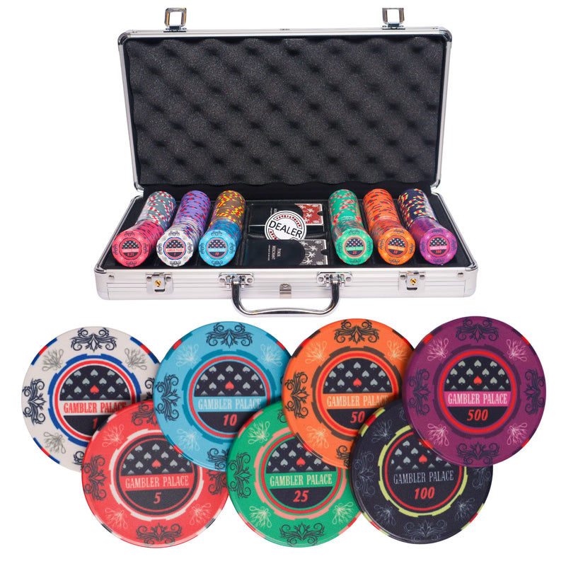 Gambler palace 300 poker set,  poker chips, poker cards, dealer button and poker case