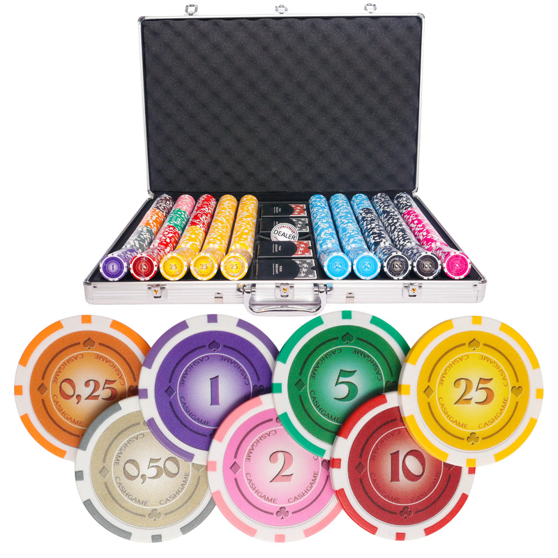 lazar suits 1000 poker set, poker chips, poker cards, dealer button and poker case