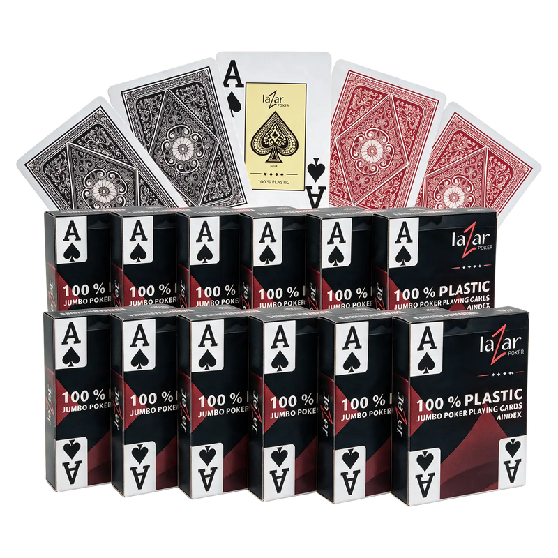 Carte da Poker Lazar 1070 100% Plastica 2 Index 12 Mazzi