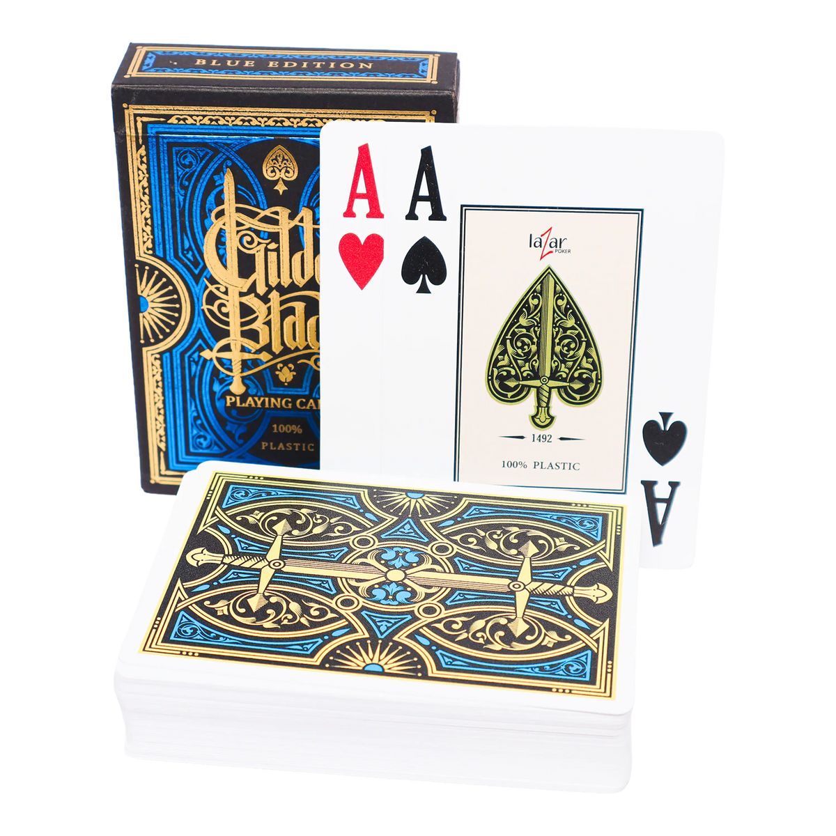 Poker Cards Premium Gilded Blades Plastic Blue 2 Index Poker Cards Premium Gilded Blades Plastic Blue 2 Index
