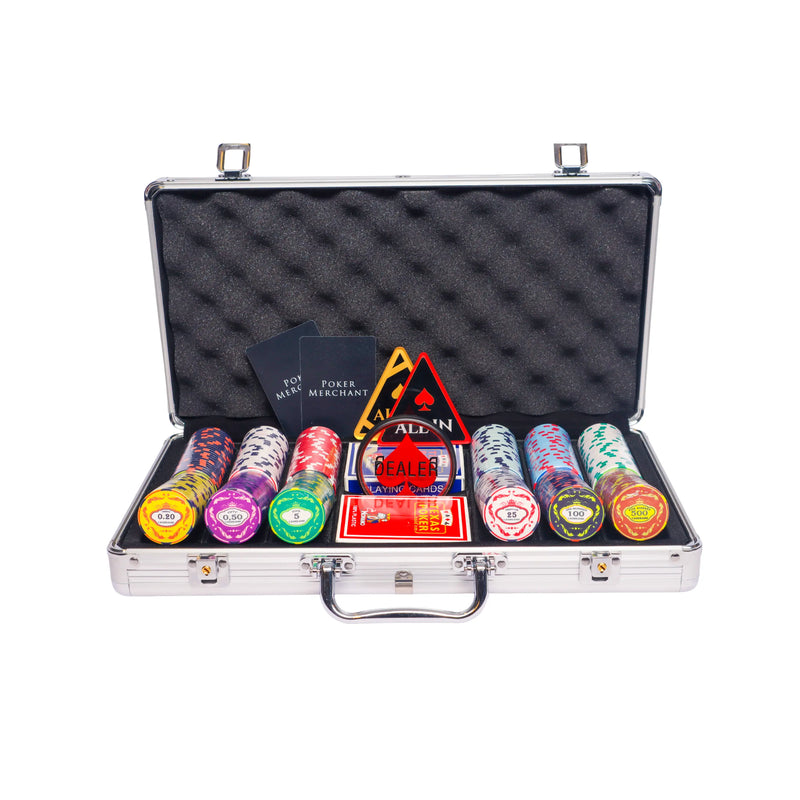 ceramic crown 300 poker set,  colorful poker chips, poker cards, dealer button and poker case
