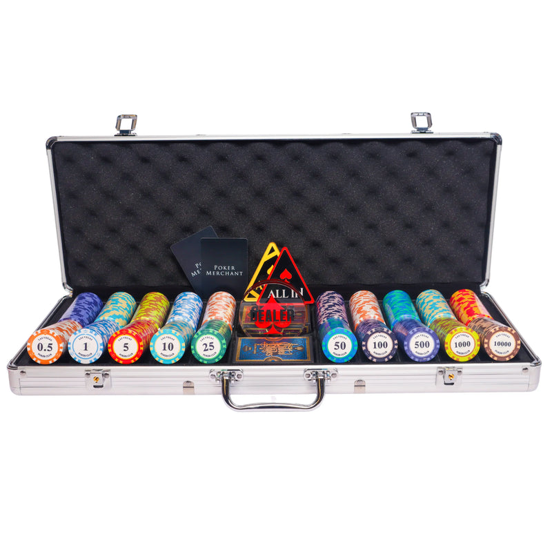 ceramic las vegas 500 poker set, colorful poker chips, Poker cards, Dealer button and Poker case