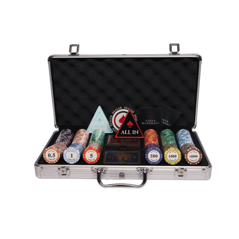 ceramic las vegas poker 300 chips poker set,  colorful poker chips, poker cards, dealer button and poker case