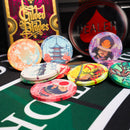 Colorful poker chips on a green felt table with 'Gilded Palace' branding.