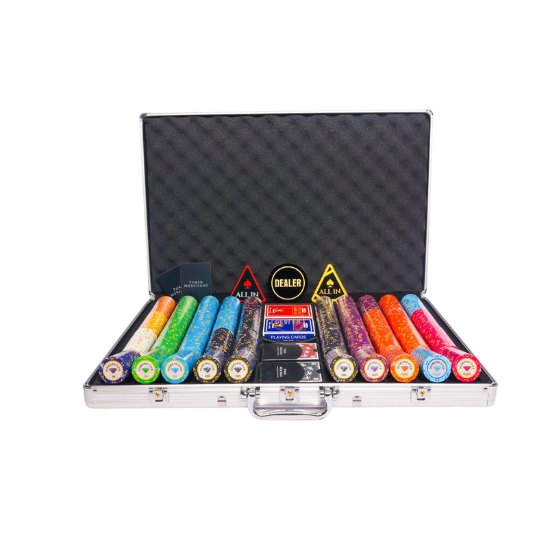 diamond club 1000 poker set, colorful poker chips, Poker cards, Dealer button and Poker case