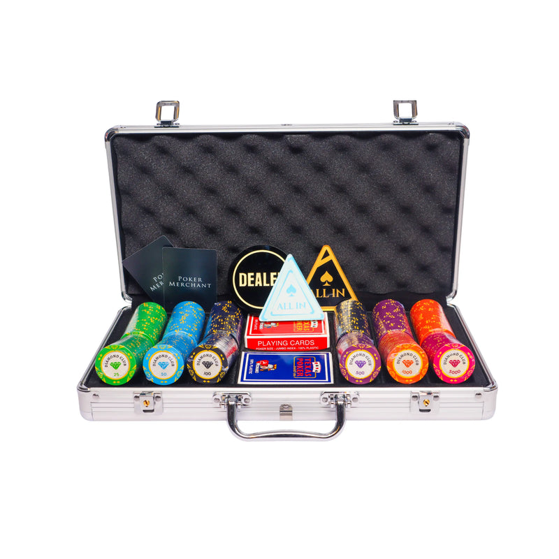 diamond club 300 poker set, colorful poker chips, Poker cards, Dealer button and Poker case
