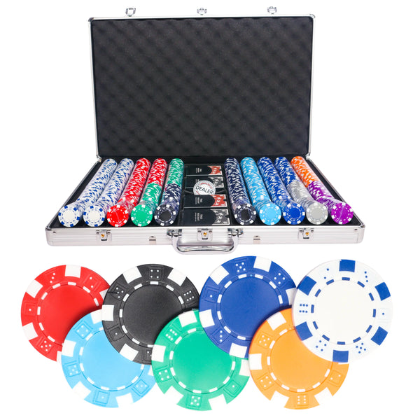 dice 1000 poker set, colorful poker chips, poker cards, dealer button and poker case