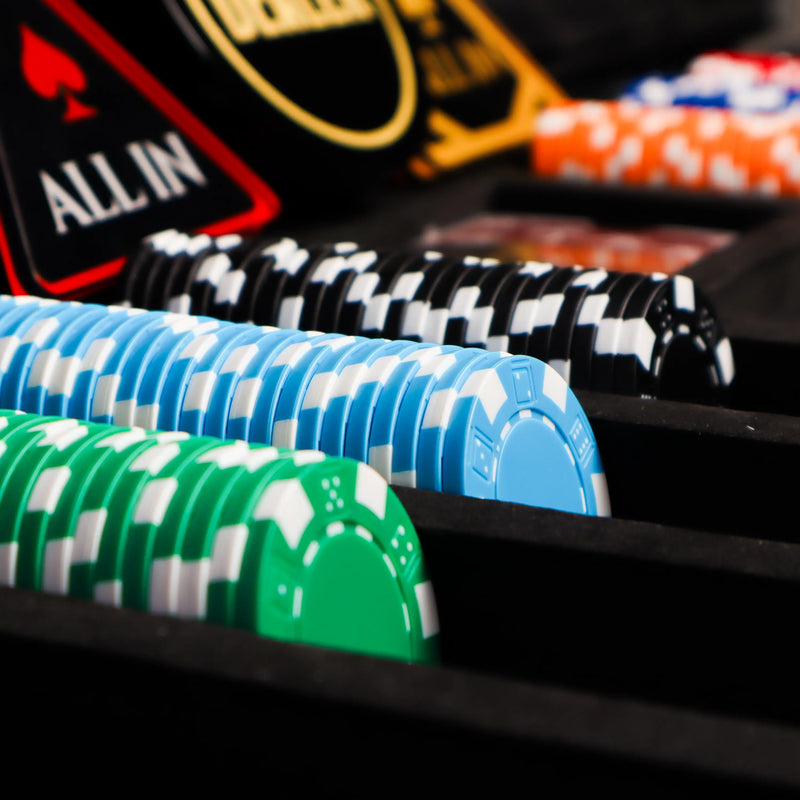 the dice poker chips with poker set, dealer button and all in buttons