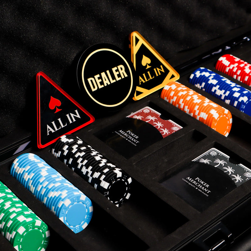 the dice poker chips in poker set with dealer button gold and all in button gold 