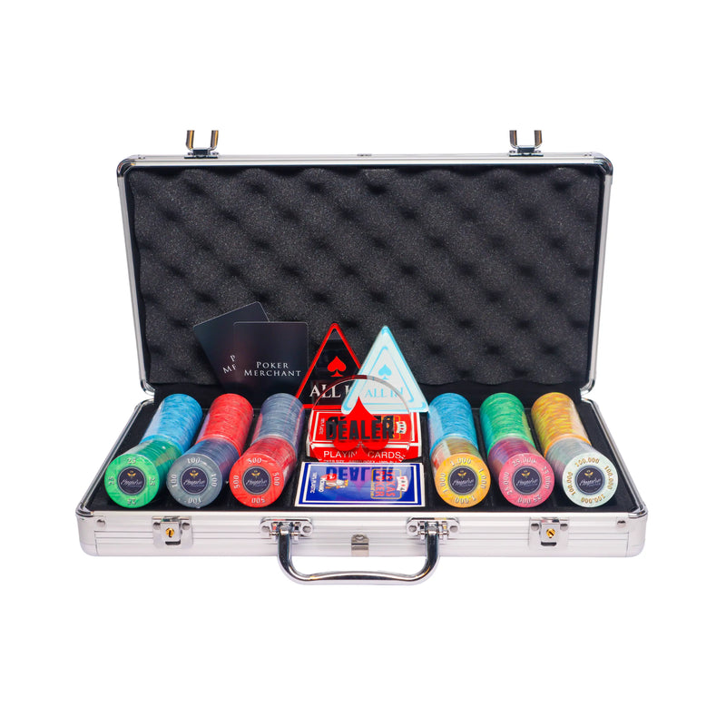 empire 300 poker set, colorful poker chips, Poker cards, Dealer button and Poker case