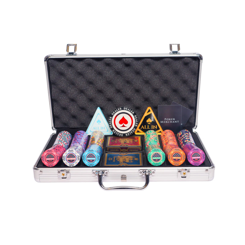 gambler 300 poker set, colorful poker chips, Poker cards, Dealer button and Poker case