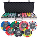 high roller 500 poker set,  poker chips, poker cards, dealer button and poker case
