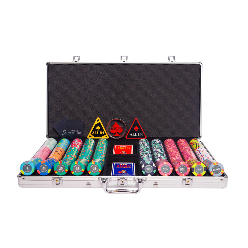 high roller 750 poker set, colorful poker chips, Poker cards, Dealer button and Poker case