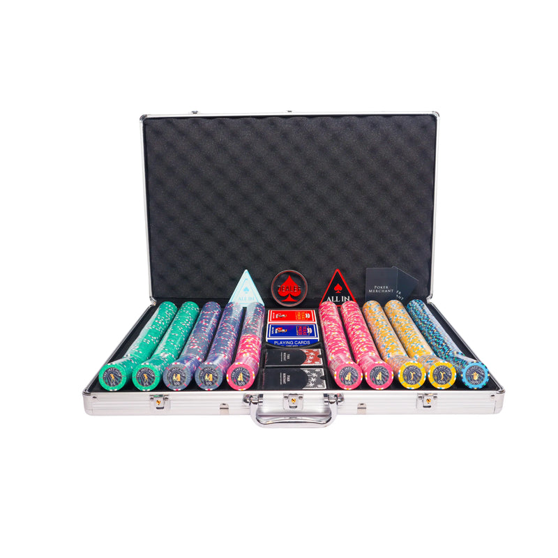 jazz club 1000 poker set, colorful poker chips, Poker cards, Dealer button and Poker case