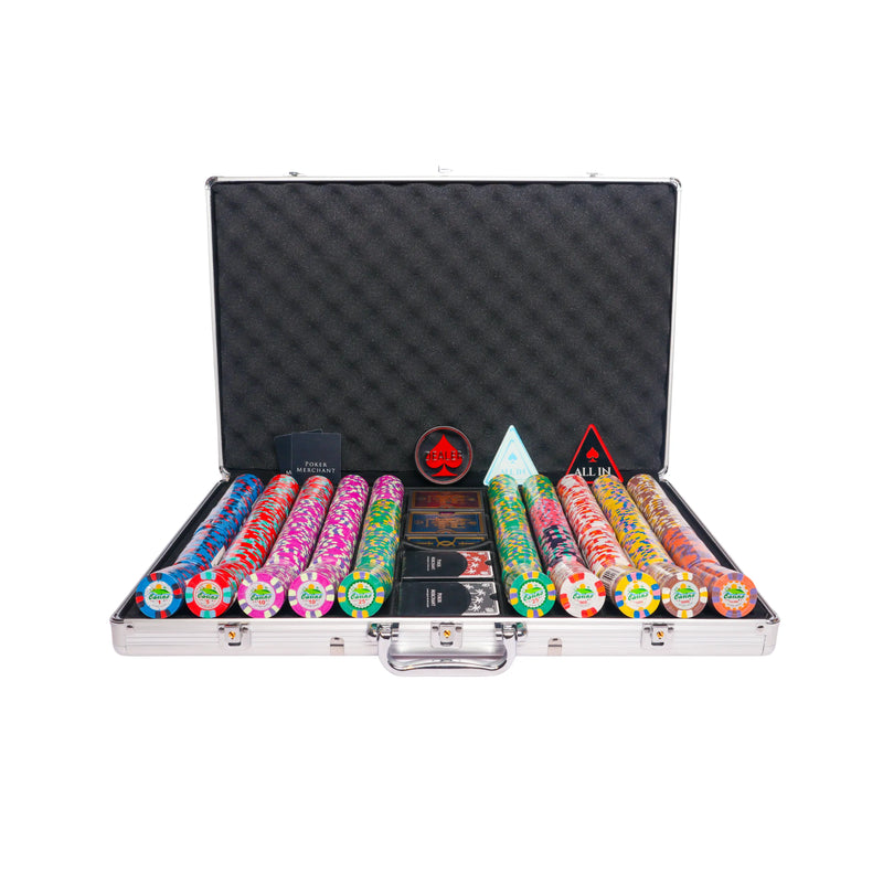 jokes casino 1000 poker set, colorful poker chips, Poker cards, Dealer button and Poker case