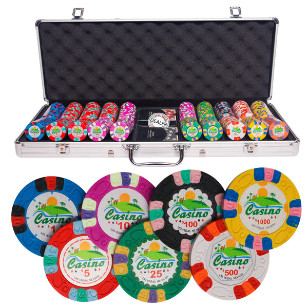 jokes casino 500 poker set, poker chips, poker cards, dealer button and poker case