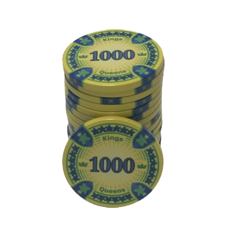 poker chip stack fiches kings en queens 1.000 light green blue