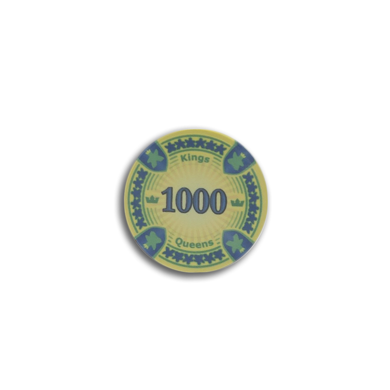 poker chip stack fiches kings en queens 1.000 light green blue