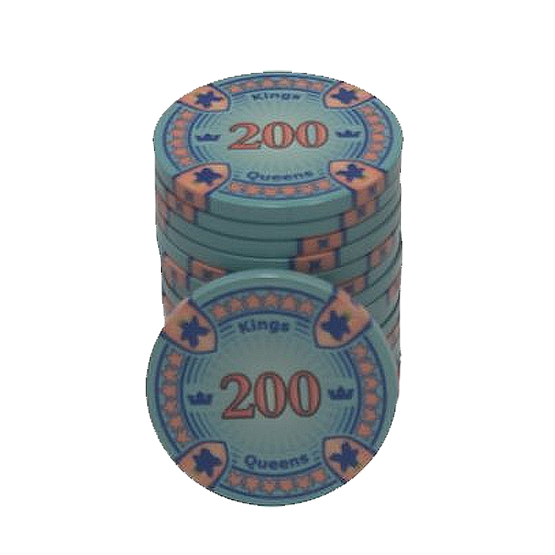 poker chip stack fiches kings en queens 200 licht blue orange 