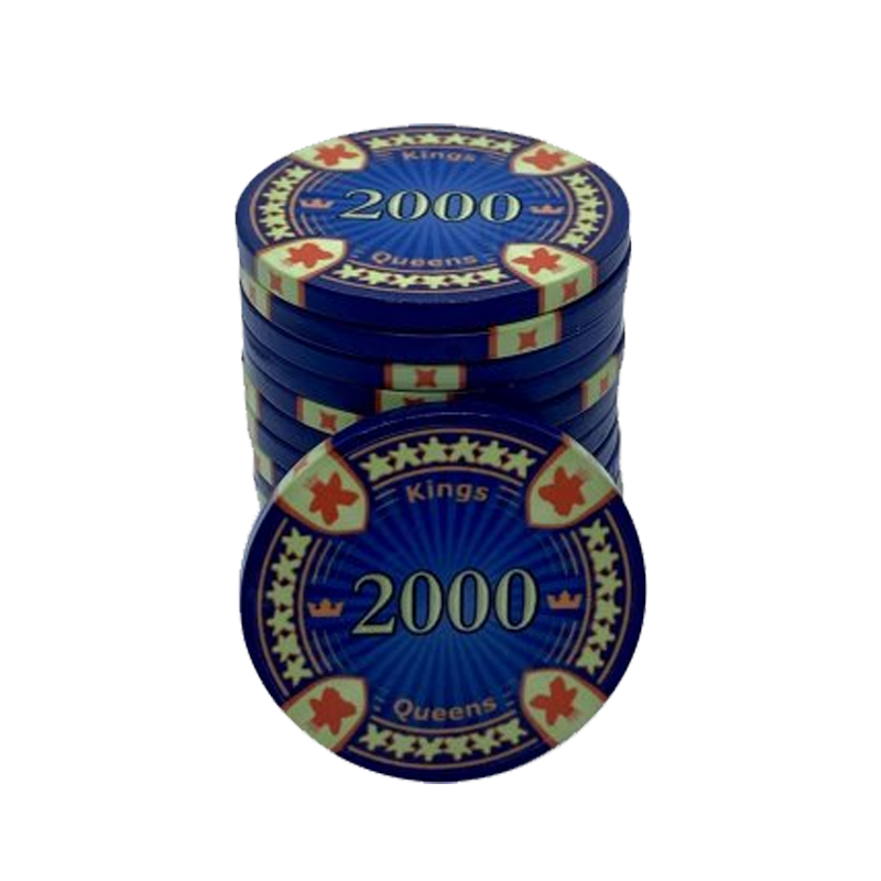 poker chip stack fiches kings en queens 2.000 blue 