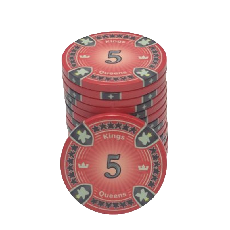 poker chip stack fiches kings en queens 5 red