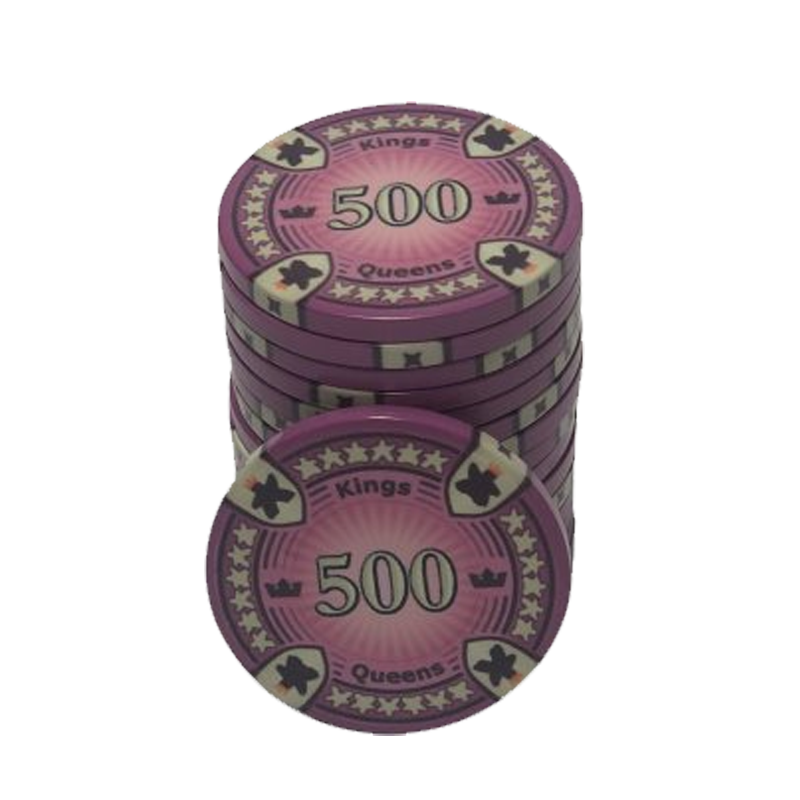 poker chip stack fiches kings en queens 500 purple grey