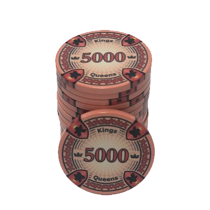 poker chip stack fiches kings en queens 5.000 light red