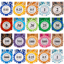 Set of colorful poker chips with Las Vegas Poker Club branding.