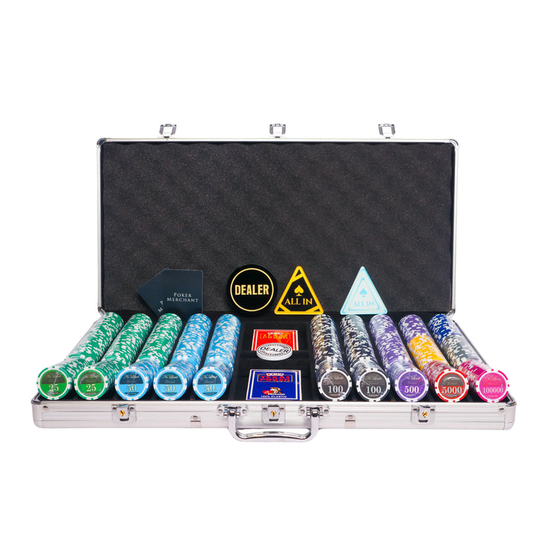 lazar no limit 750 poker set, colorful poker chips, Poker cards, Dealer button and Poker case