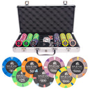 majestic 300 poker set, colorful poker chips, poker cards, dealer button and poker case
